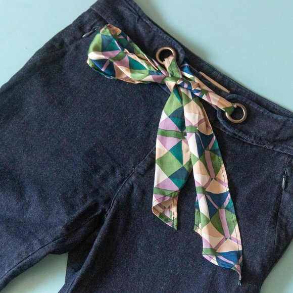 By Anthropologie The Essential Crop Flare Denim Jeans with Scarf Belt Sz US 2 - Picture 3 of 9